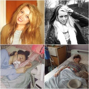 Collage of photos of Merryn Crofts - in some she is smiling and healthy, and in others she is very ill in a hospital bed.